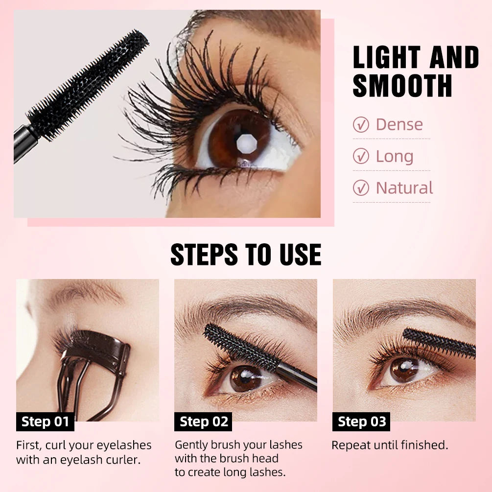 QIBEST New Silk Fiber Black Mascara Waterproof Long Lasting Extension Eyelashes Lengthening Curling Mascara Black Eyelash Makeup Qme
