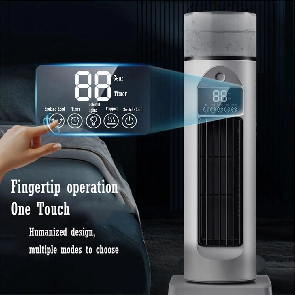Tower Fan 6-Speed Bladeless Silent Summer Blower with Water Tank 110 Degree Oscillating Fan for Bedroom for Dorm Kitchen Office Qme
