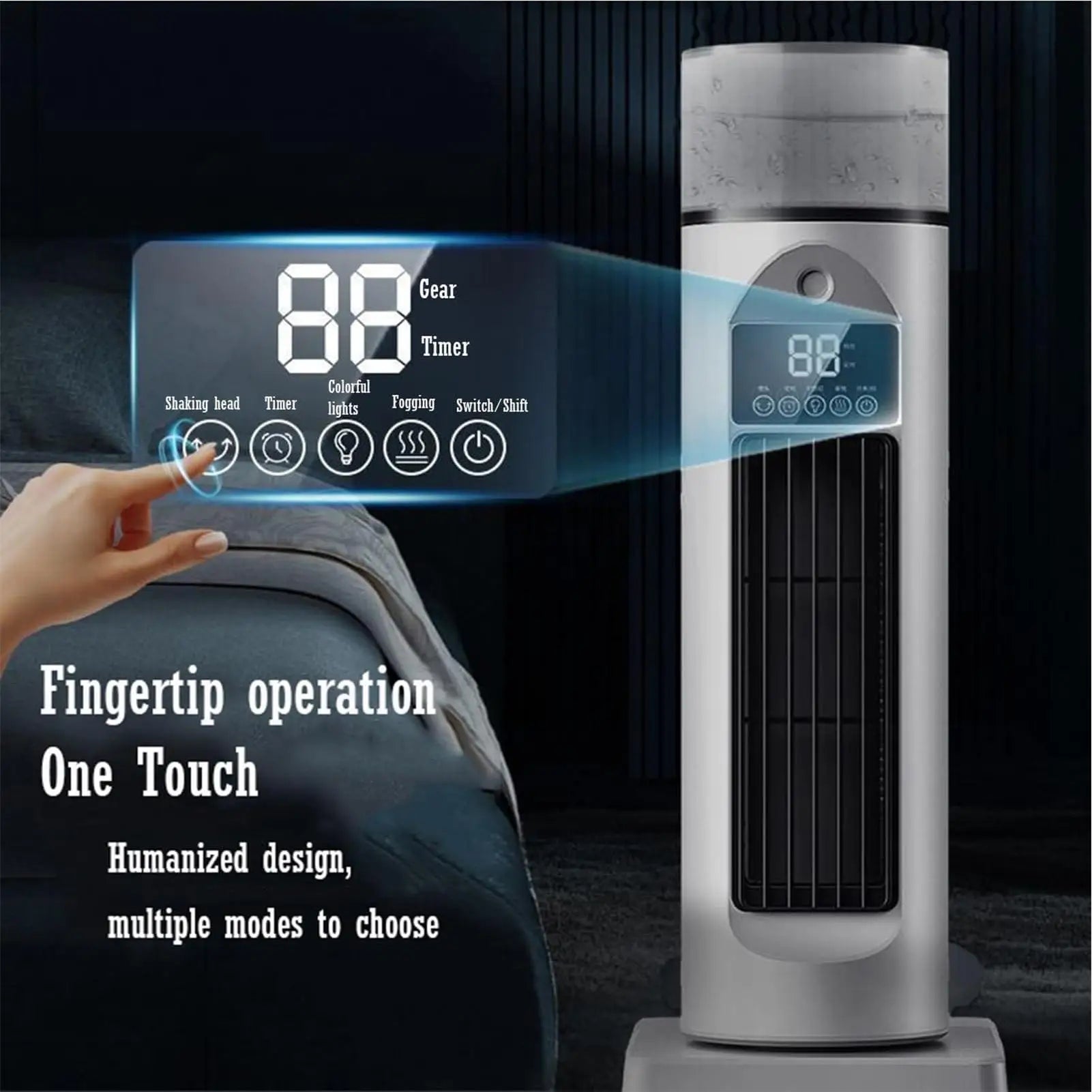 Tower Fan 6-Speed Bladeless Silent Summer Blower with Water Tank 110 Degree Oscillating Fan for Bedroom for Dorm Kitchen Office Qme