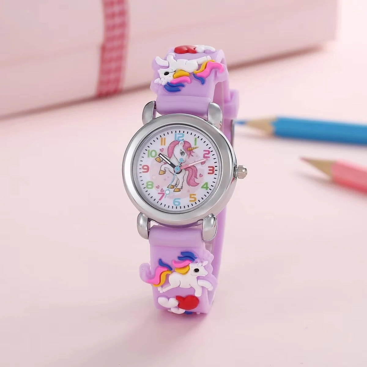 1pcs Fashion Color Cartoon Unicorn Student Children's Watch Quartz Watch Electronic Watch Qme Purple