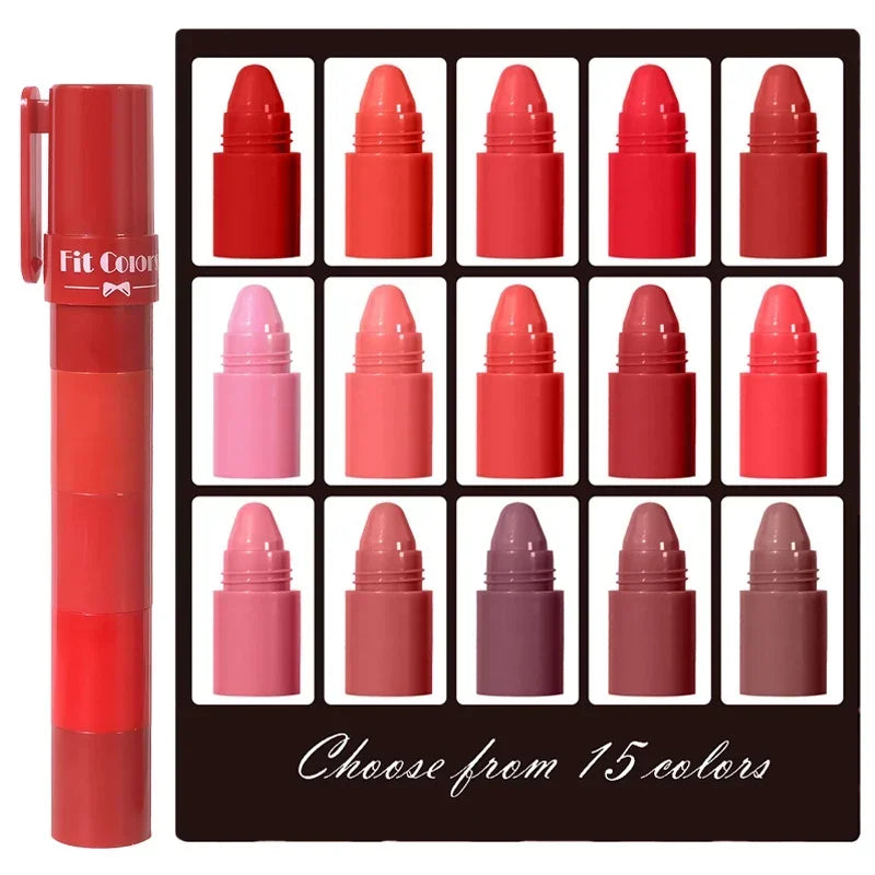 5 Colors in 1 Lipstick Crayon Set Matte Lipstick Pencil Kit Combo Velvet Red Lip Tint Non-stick Cup Multicolour Lipstick Makeup Qme