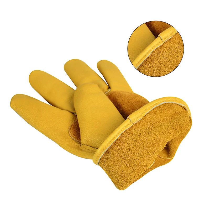 Yellow Cowhide Safety Gloves Heavy Duty Stretchable Welding Driving Qme