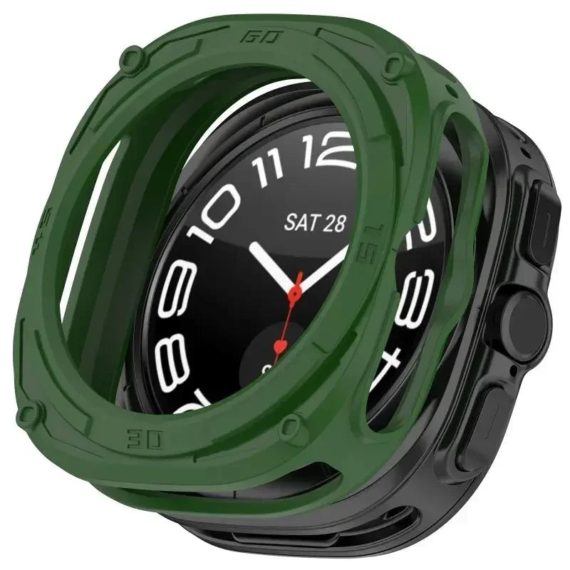 Silicone Case For Samsung Galaxy Watch 7 Ultra 47mm Protective Cover Shell Watch Strap Watch7 TPU Protector Box Accessories Qme Dark Green Watch7 Ultra 47mm