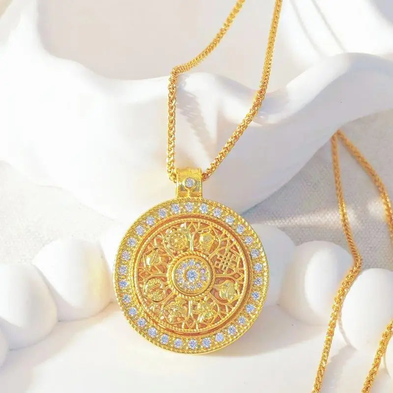 Vintage Ruyi Rotatable Pendant Good Fortune Necklace Women Fashion Versatile Round Pendant Necklace Jewelry Gifts Qme