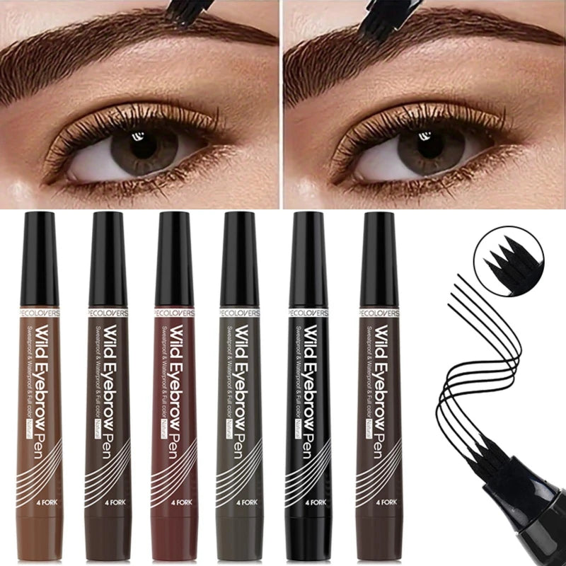 4 Fork Waterproof Eyebrow Pencil Women 3D Long Lasting Natural Liquid Qme
