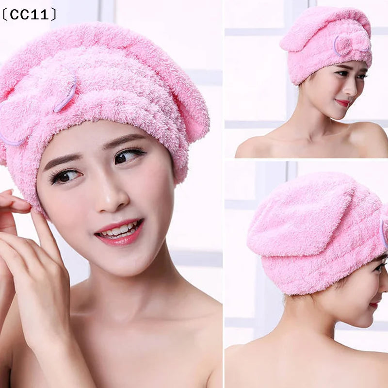 Microfibre Quick Hair Drying Bath Spa Bowknot Wrap Towel Hat Cap Qme