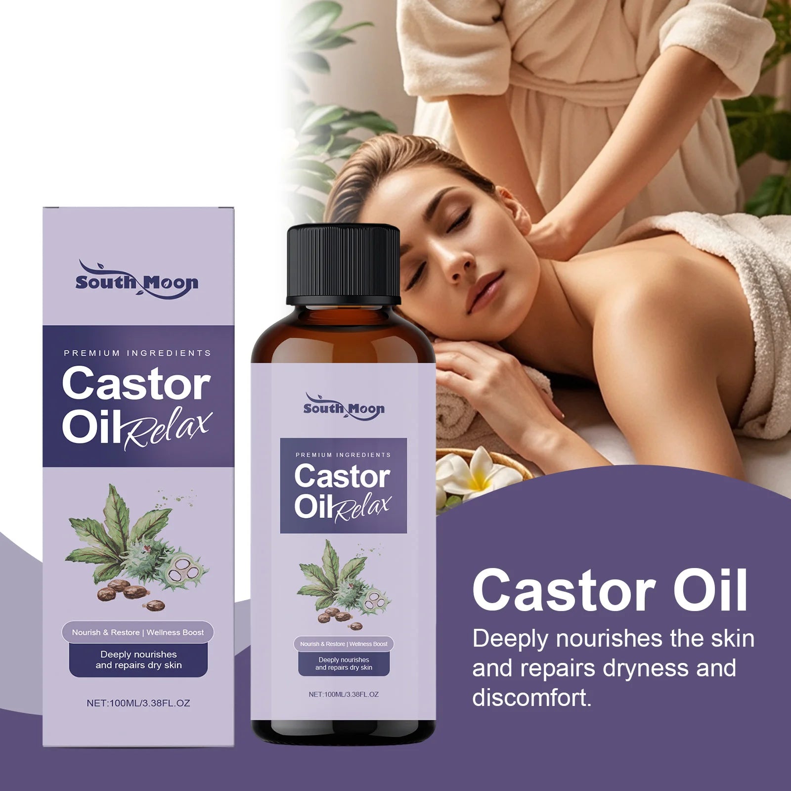 Castor Body Oil Deep Nourishing Firming Soften Smoothing Skin Relaxing Sleep Aromatherapy Essential Oil Body Massage Oil Qme