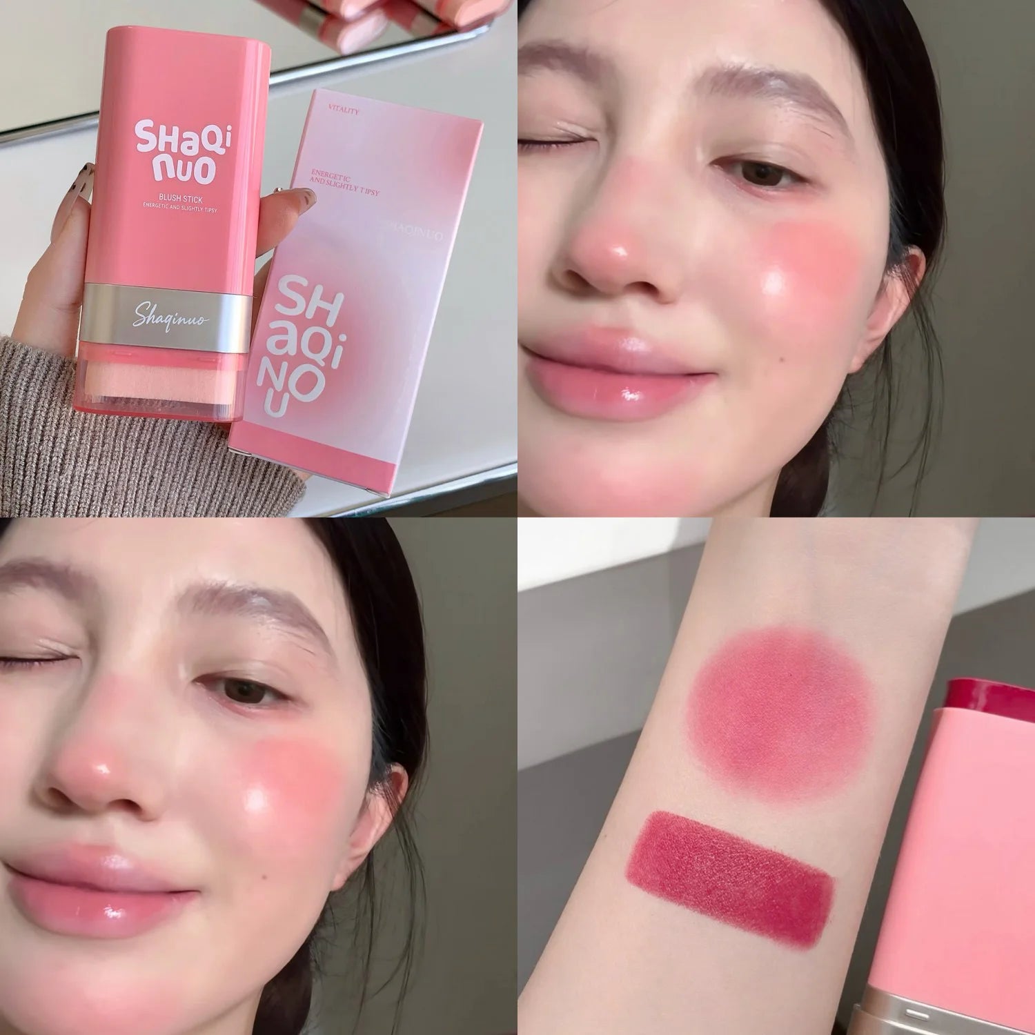 SHAQINUO Large-capacity High Color Rotating Blush Cream Stick 13g Moisturing Natural Long-lasting Waterproof Non-Removing Blush Qme S9127-3