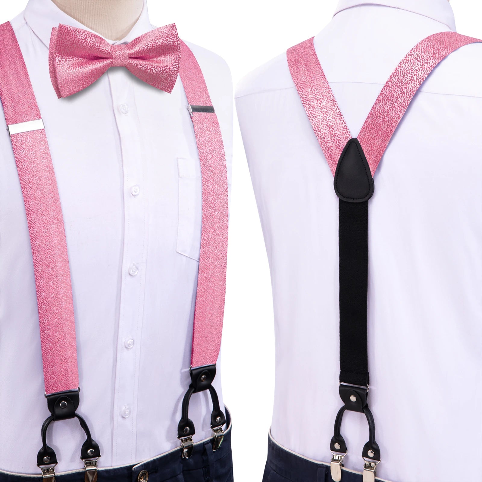 Hi-tie Silk Mens Braces Bowtie Hanky Cufflinks Y Back Clip Adjustable