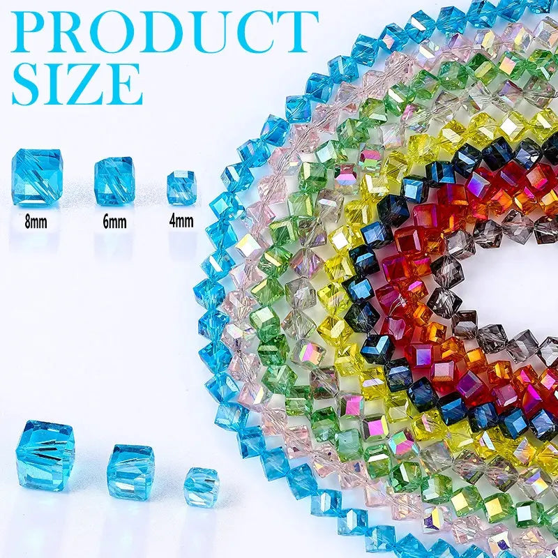 4-8mm Cube Crystal Glass Beads for Jewelry Making Faceted Square Crystal Glass Beads for Bracelet Earring Necklace DIY Craft Qme