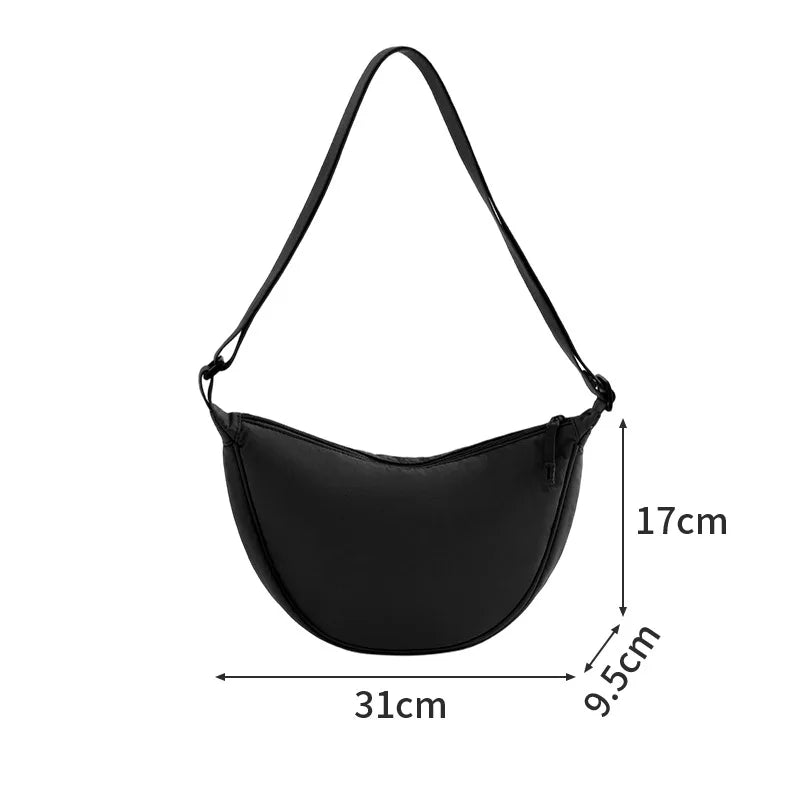 A New Nylon Crossbody Bag for Women Designer Large Capacity Portable Lady Simple Commuter Underarm Bag Fashion Moon Shoulder Bag Qme Black Small