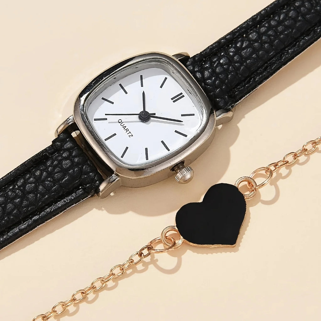 1pc Glitter Dial Square Dial Quartz Watch & 1pc Bracelet Fancy Women Watches Jewelry Sophisticated And Stylish Women Watch Qme
