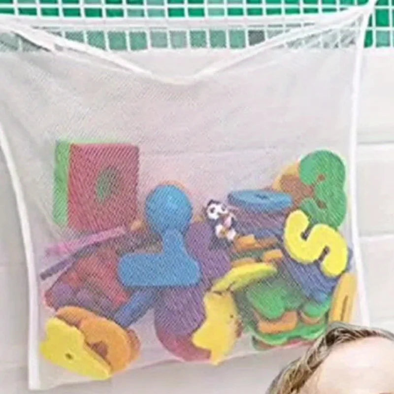 1pc white bathtub toy storage bag with powerful suction cups and mesh mesh-bathroom hanging bag Qme
