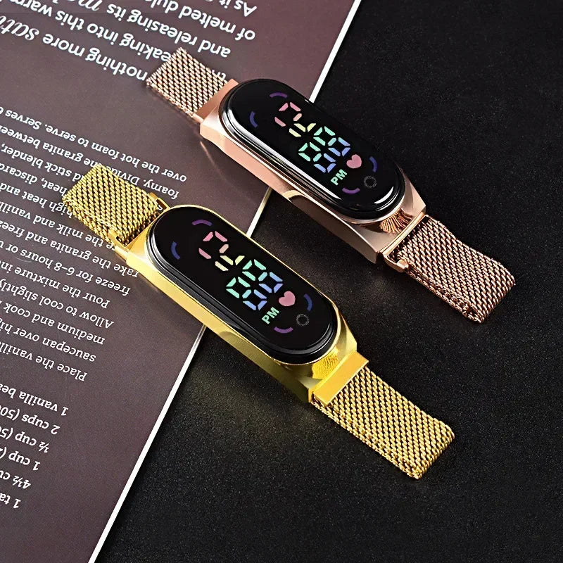 LED Women Watch Magnetic Watchband Strap Waterproof Touch Feminine Clock Fashion Digital Wristwatches Qme
