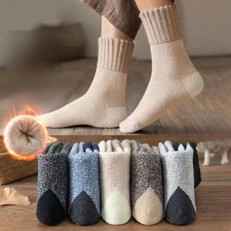 Men Wool Thermal Crew Socks Thick Fleece Lined Color Block Knit Winter Warm Socks For Cold Weather Daily Outdoor Wear Qme