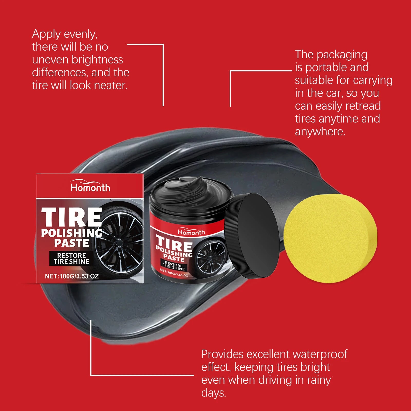 HOMONTH Tire Polishing Paste Automotive Refurbishing Maintenance Qme