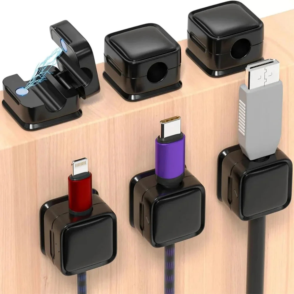 1-6Pcs Magnetic Cable Clip Charging Data Cable Holder Under Desk Cable Management Cable Organizer Holder Adhesive Wire Keeper Qme
