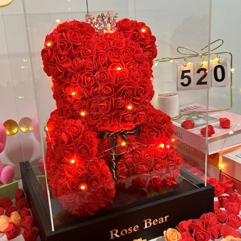 Artificial Flower Eternal Rose Teddy Bear Mom Mother's Day Birthday Qme