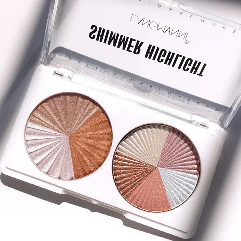 3D Shimmer Dual Pan Highlighter Powder Palette Multi-Use Contouring Bridal Wedding Day Photo Ready Glow Qme