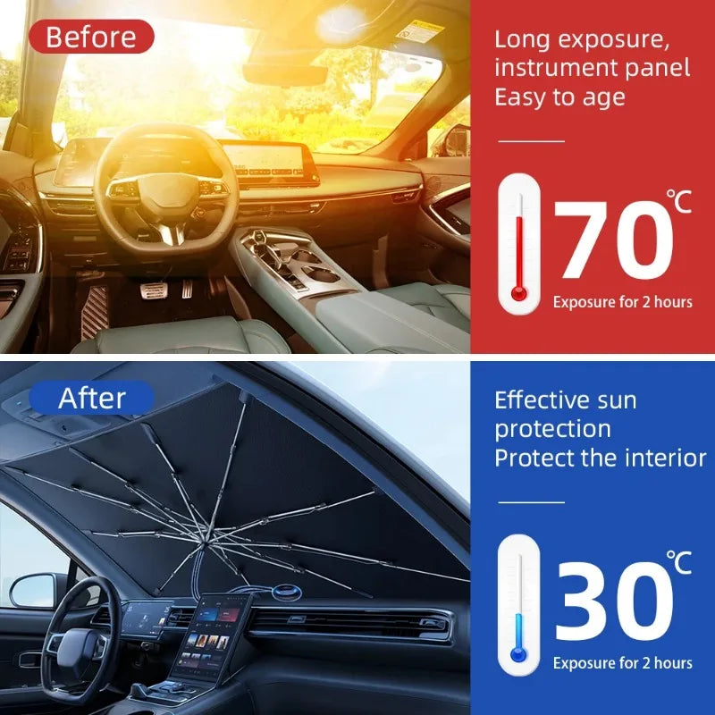 2024 Upgraded Car Windshield Sun Shade Umbrella Foldable Car Sunshade Front Window Cover for UV Ray Block & Sun Heat Protection Qme