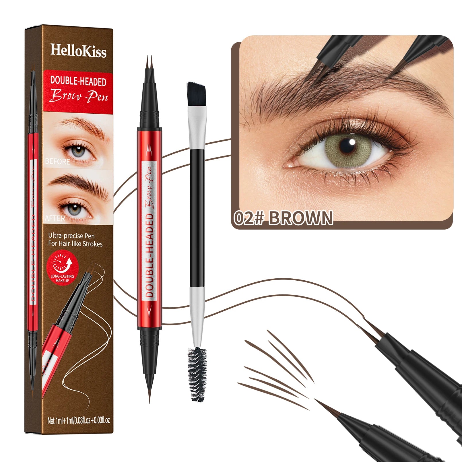 Ultra Fine Eyebrow Pen Long Last Smudge Proof Waterproof Sweat-Proof High Pigmented Easy Applying Liquid Eyeliner Pencil Qme 9714-2
