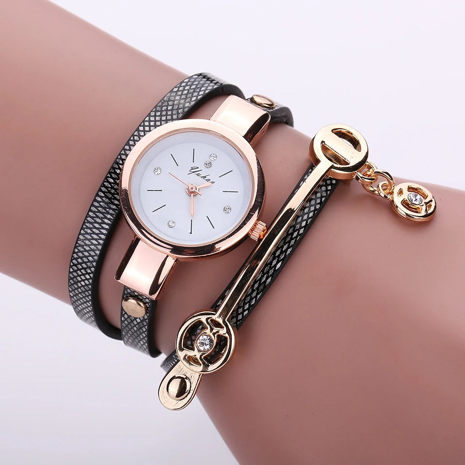 Reloj Fashion Women Bracelet Watch Gold Quartz Gift Watch Wristwatch Women Dress Leather Casual Bracelet Watches Hot Selling Qme Black