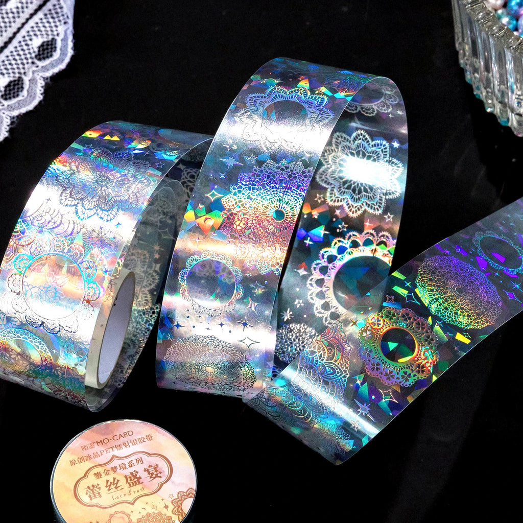 3cm*2M Laser Reflective Transparent Stickers Cool Diy Decorative Labels Scrapbooking Collage Material Diary Stationery Tape Qme