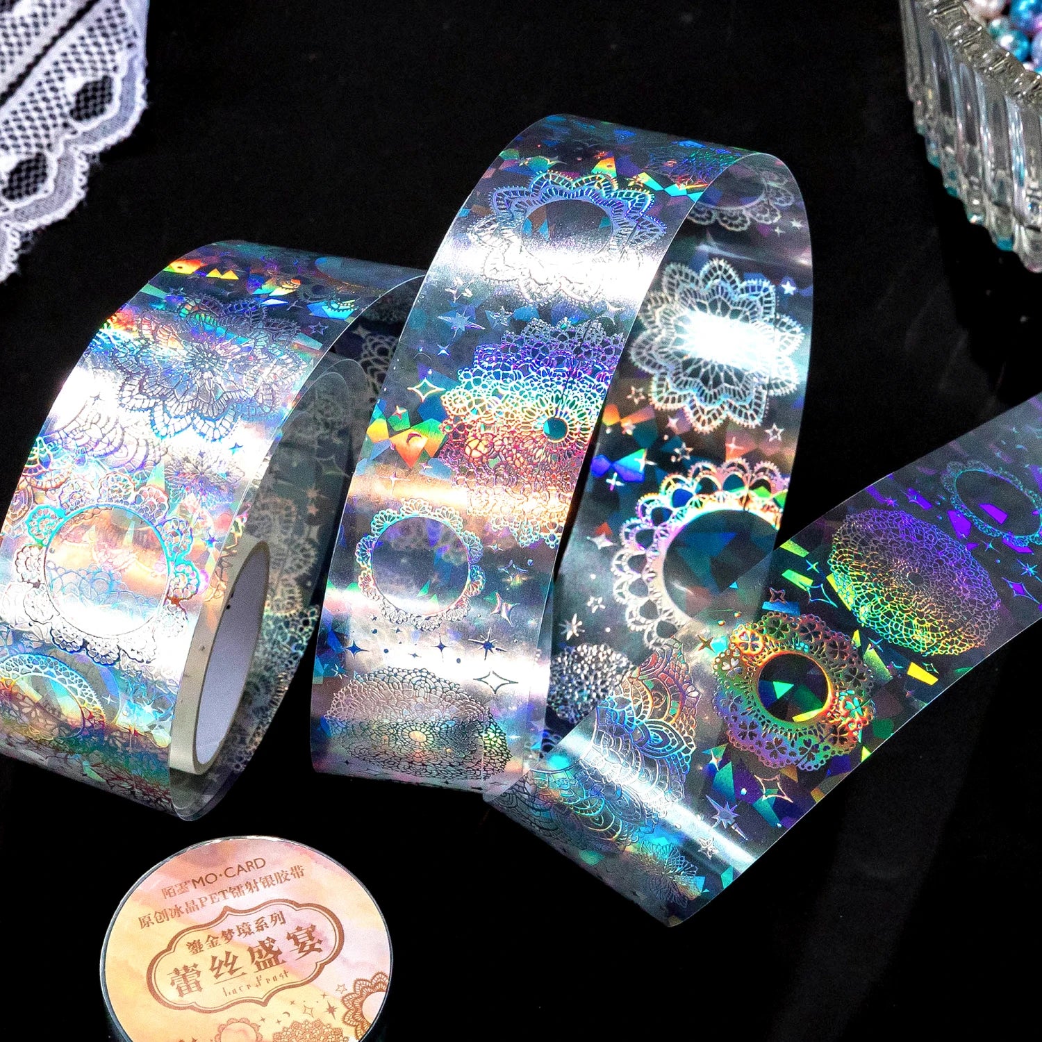 3cm*2M Laser Reflective Transparent Stickers Cool Diy Decorative Labels Scrapbooking Collage Material Diary Stationery Tape Qme