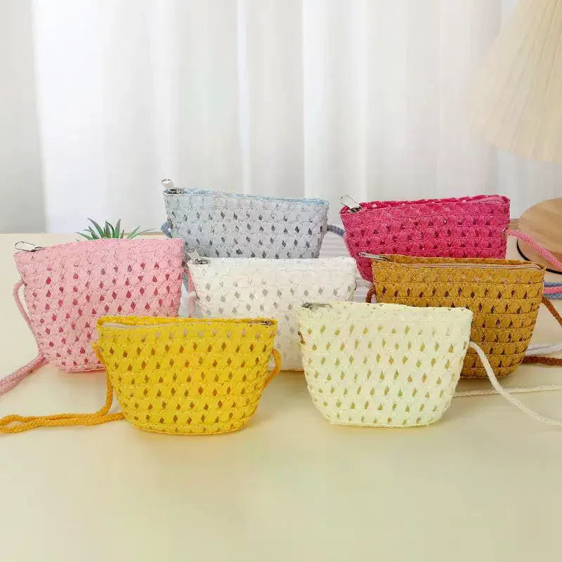 Hollow Handwoven Shoulder Handbag Mini Straw Bag Crossbody Bag Kid Summer Beach Straw Bag Envelope Wallet For Wowen Girls Qme