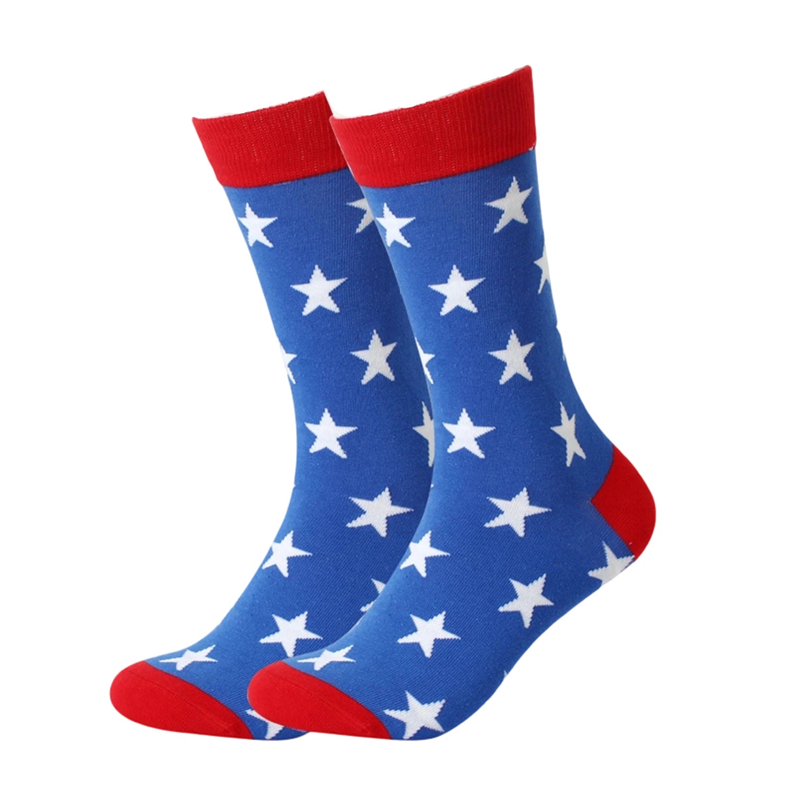 Men's American Independence Day Theme Mid-length Socks Color Blocked Striped Casual and Versatile Elastic Cotton Middle Socks Qme Blue One Size