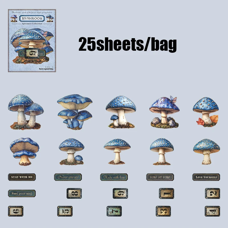 25 Sheets/Pack Vintage Mystical Mushroom Stickers for DIY Crafts Scrapbooking Phone Case Planner Journal Decoration Qme 6