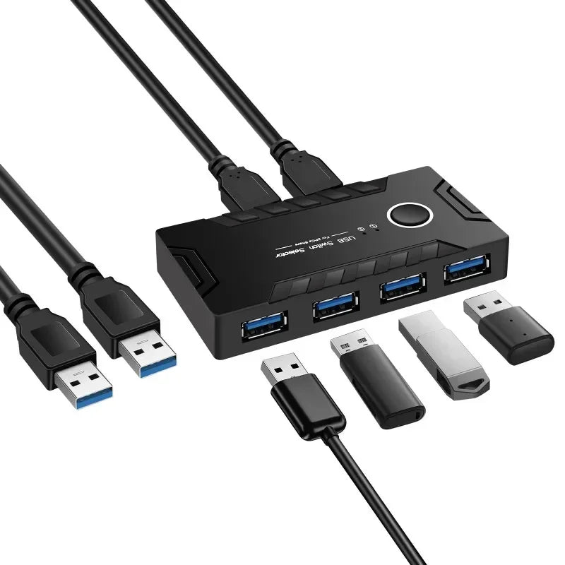 USB KVM Switch USB 3.0 2.0 Switcher KVM Switch for Windows10 PC Keyboard Mouse Printer 2 PCs Sharing 4 Devices USB Switch Qme Default Title