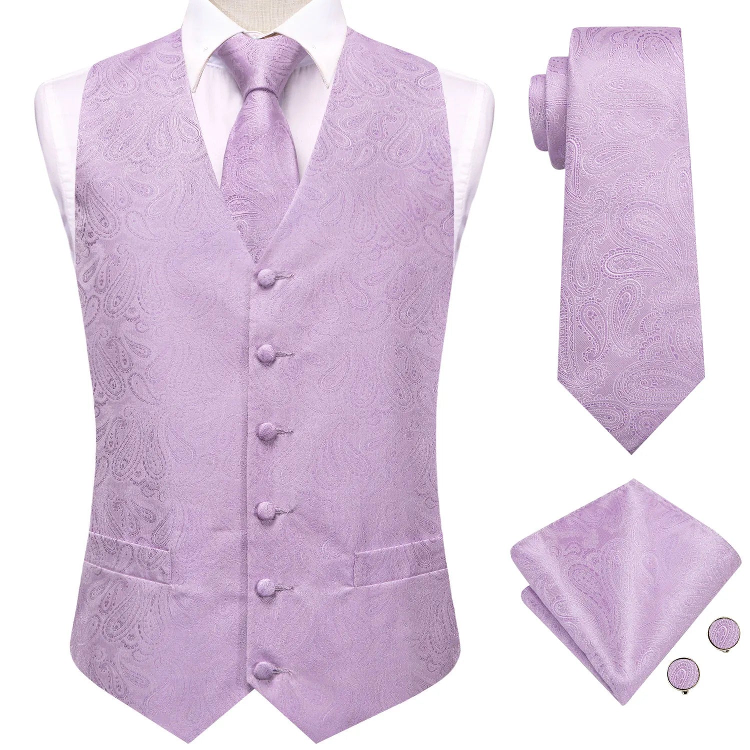 Sage Green Solid Floral Mens Suit Vests Woven Blue Waistcoat Tie Qme