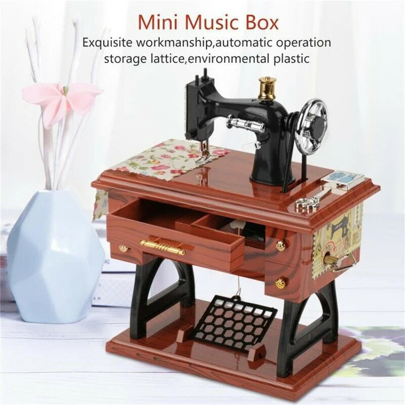 Vintage Music Box Mini Sewing Machine Mechanical Christmas Gift Table Decor Musical Toy Qme Default Title