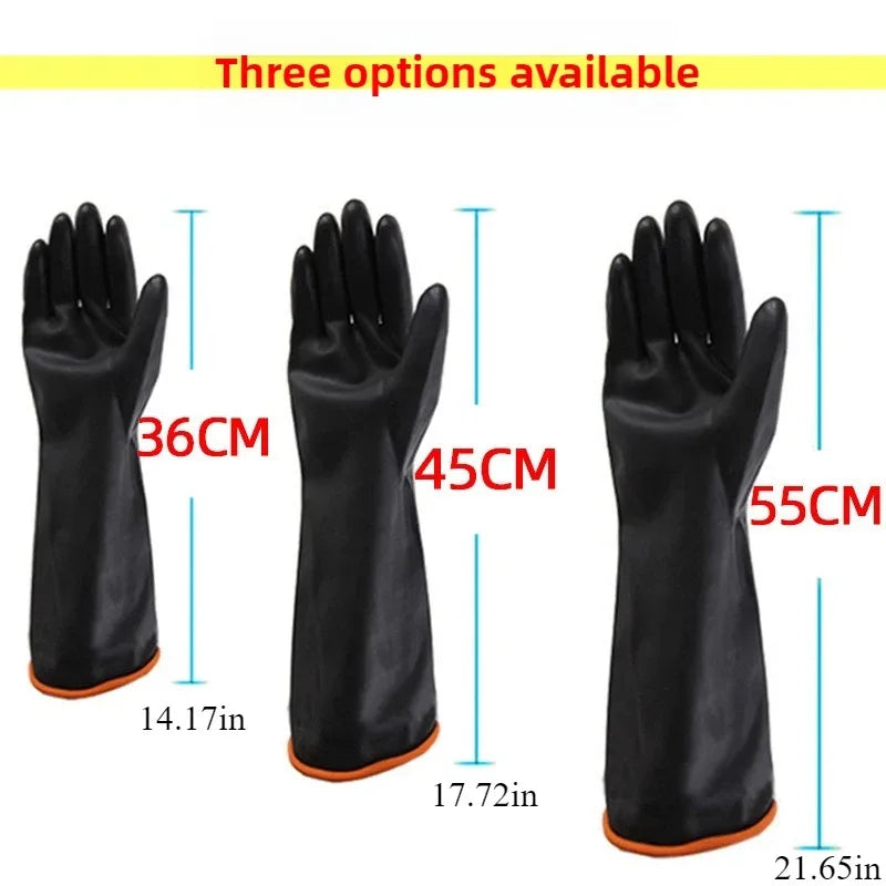2PCS Chemical Resistant Gloves Black Double Layer Long Thick Rubber Industrial Protective Work Gloves Qme