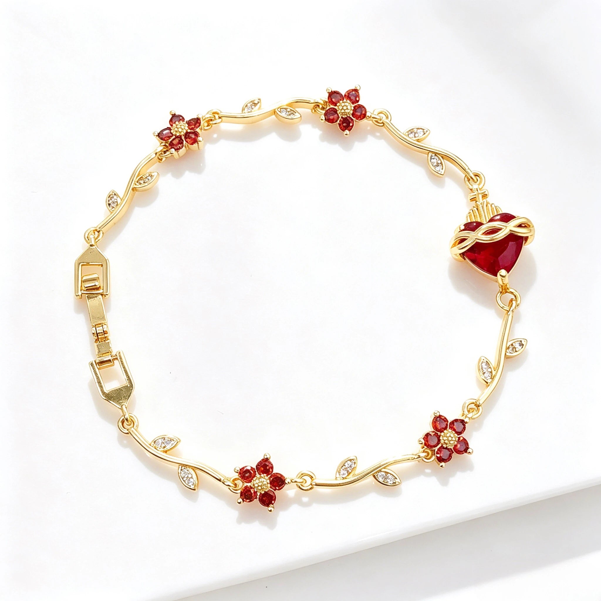 Hot Sale Flower Chain Sacred Heart Shaped Crystal Cross Bracelet Lucky for Women Girls Daily Party Jewelry Religious Gifts Qme 3