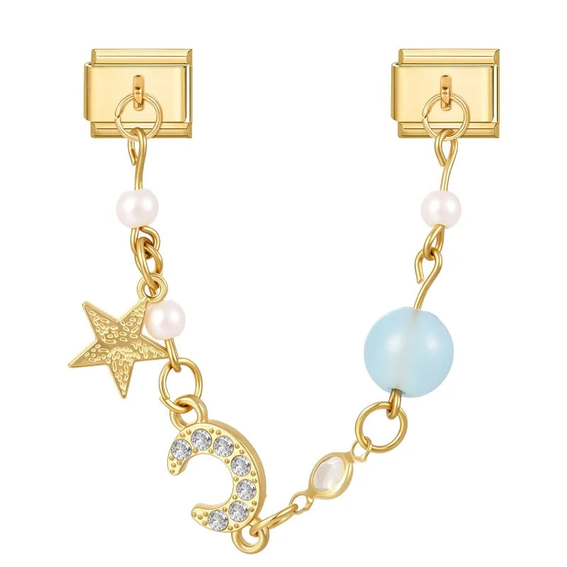 Blue Red Heart Zircon Long Tassel Eyes Moon Stars Planet Italian