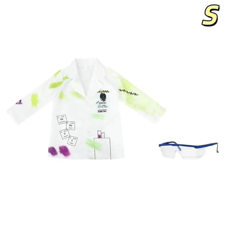 Kids Mad Scientist Costume With Printed Lab Coat & Safety Goggles, Great For Halloween Dress Up & Science Parties Qme D