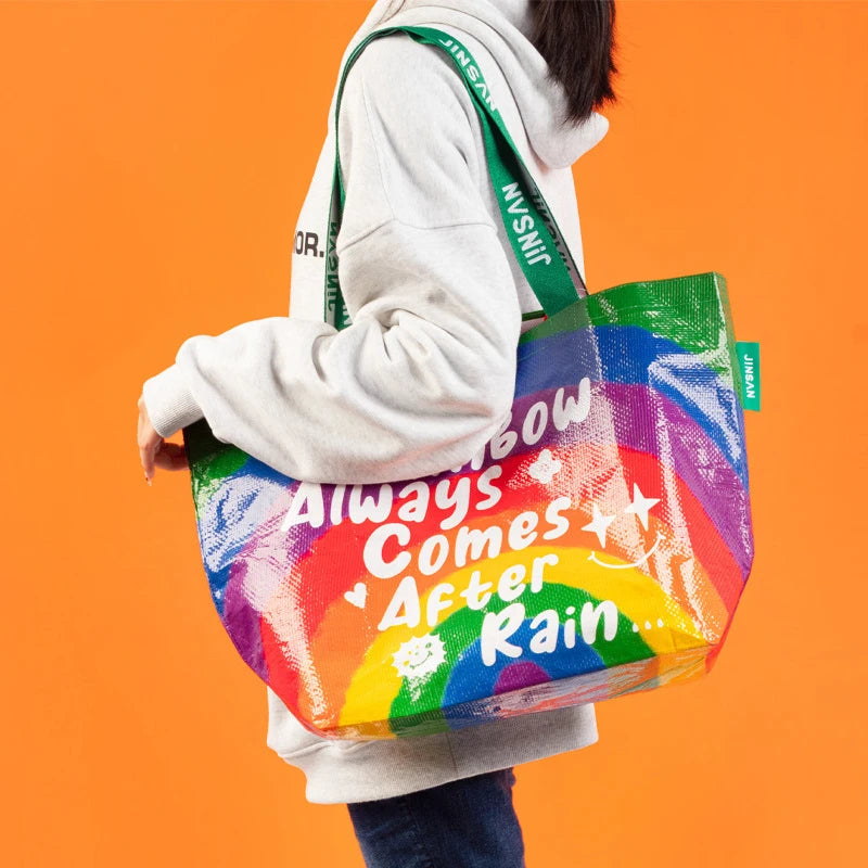 1pc Large Capacity Creative Shopping Shoulder Bag For Shopping Party And Kitchen Organizers And Storage Kitchen Accessories Qme rainbow 54x20x35cm