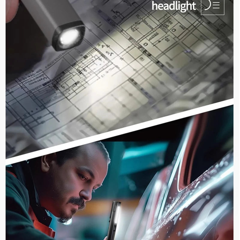COB LED Work Light Rechargeable Pen Clip Flashlight Strong Magnetic Qme