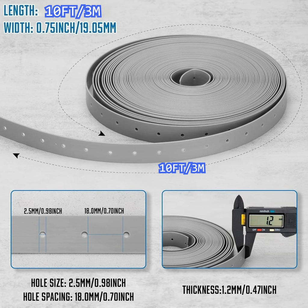 1 Roll 3/4 inch PP perforated plastic tape, suitable for fixing pipes and air ducts in pipelines, drainage, and HVAC systems Qme