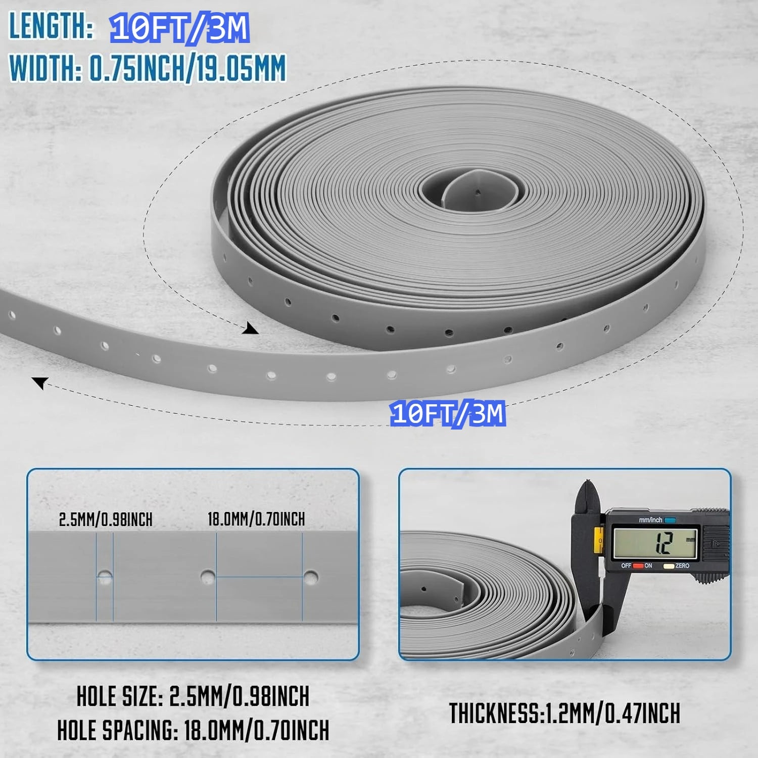 1 Roll 3/4 inch PP perforated plastic tape, suitable for fixing pipes and air ducts in pipelines, drainage, and HVAC systems Qme