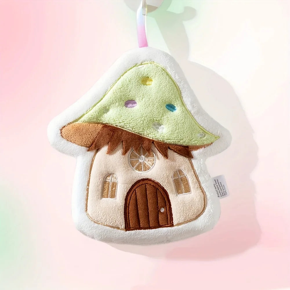 1pc cartoon mushroom hanging hand towel for children, bathroom and home use, soft and absorbent, cute hand towel Qme Beige