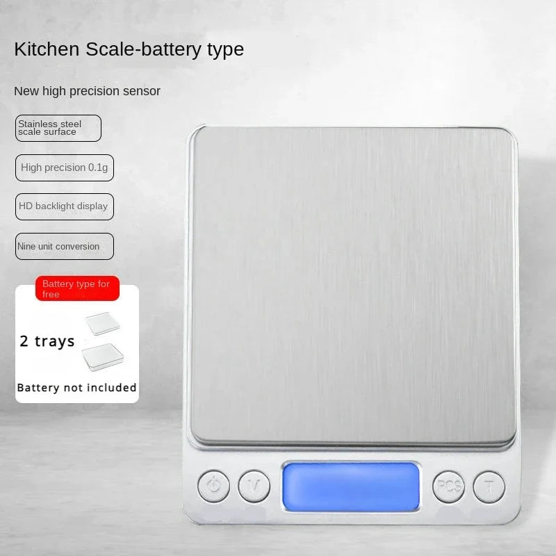 High Precision Electronic Digital Kitchen Scale Professional Coffee Weight Balance for Baking Measuring Kitchen Gadgets Qme 3000g 0.1g Battery