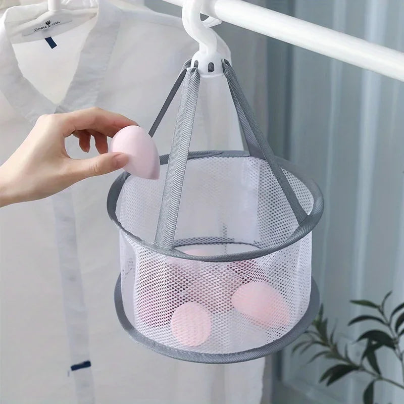 Mini Egg Drying Mesh Bag - Multi-Compartment Makeup Brush & Sponge Holder, Portable Drying Basket for Home Use, Qme