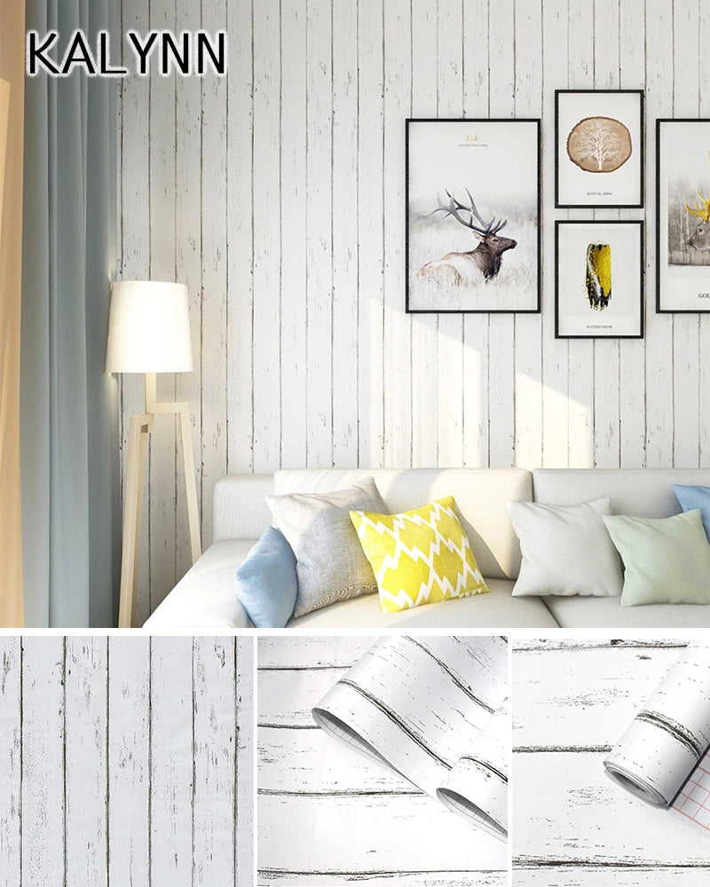 Vintage Wood Self Adhesive Paper Removable Peel Stick Wallpaper Blue Qme White wood 1mx45cm