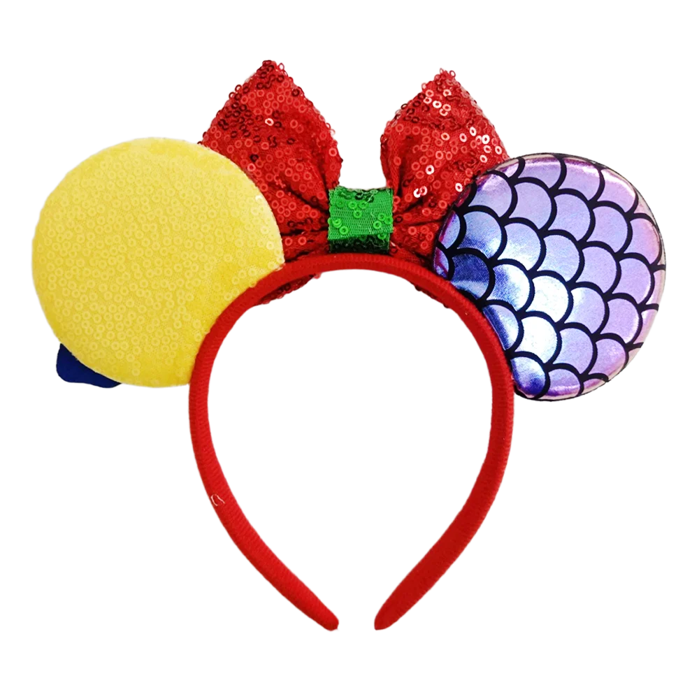 Mermaid Mickey Mouse Ear Headbands with Bow Sequin Candy Headbands Cosplay Costume party Christmas Halloween for Girl Women Qme