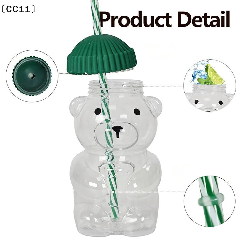 Glass Bear Cup Straw Lid Suitable All Beverages Can Be Used Microwave Qme