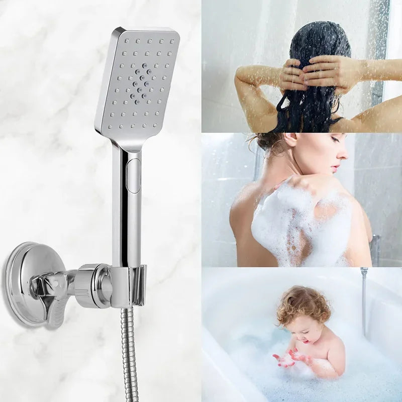 1pc 360° Adjustable Shower Head Holder with Suction Cup, Wall Mount Bracket for Bathroom, Plastic Material, Shower Organization Qme