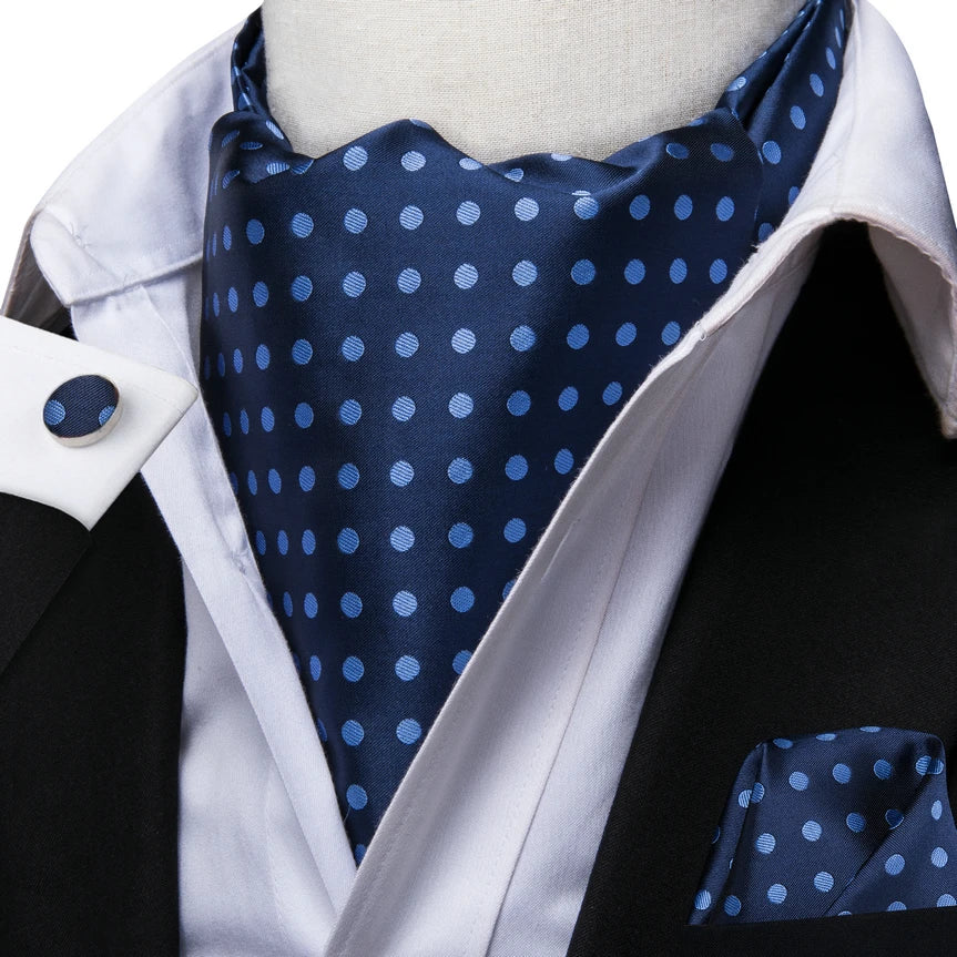 Mens Blue Floral Stripes Cravat Ascot Pocket Square Cufflinks Wedding Qme LDAS1011